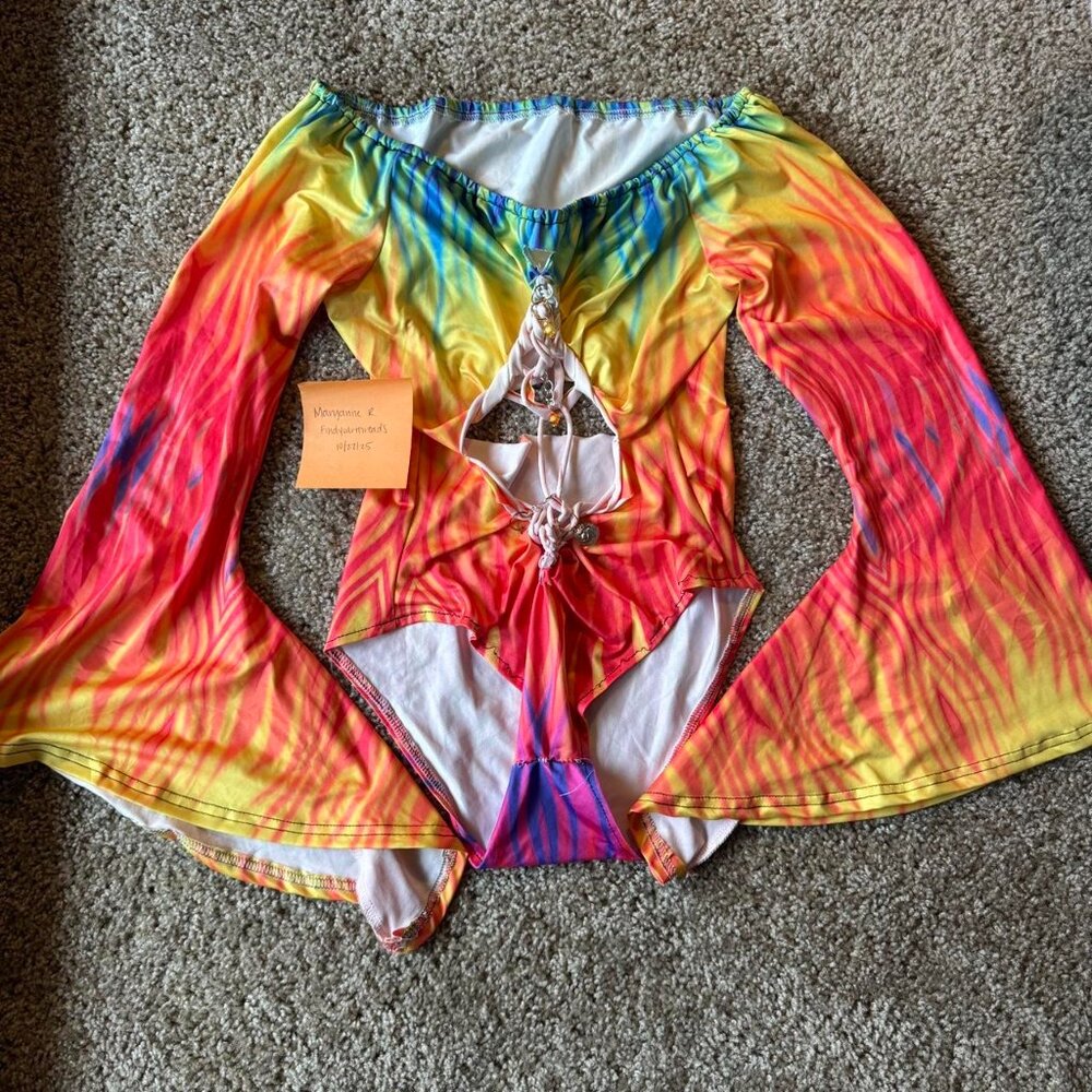 Handmade Tie Dye Slit Weave Bodysuit - Picture 4 of 7